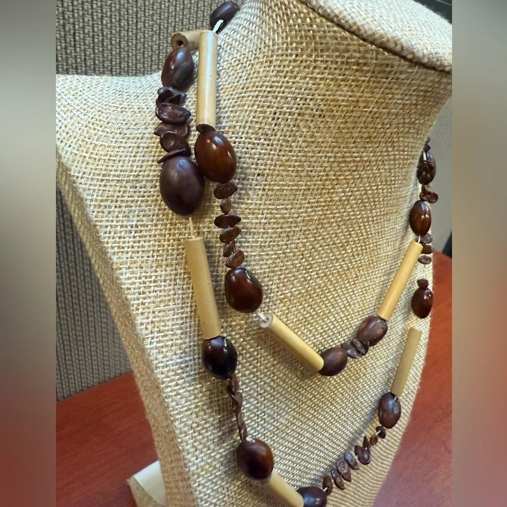 Men’s Brown Beaded Shell Boho Necklace Beach Vacation Vibe